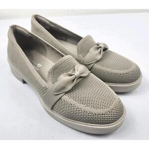 Skechers Womens Size 10 Taupe Knit Loafers Bow Slip On Memory Foam Shoes 159029